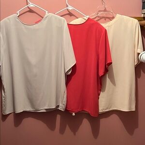 dressbarn Women's Blouse Trio - Cream, dark coral and pale yellow